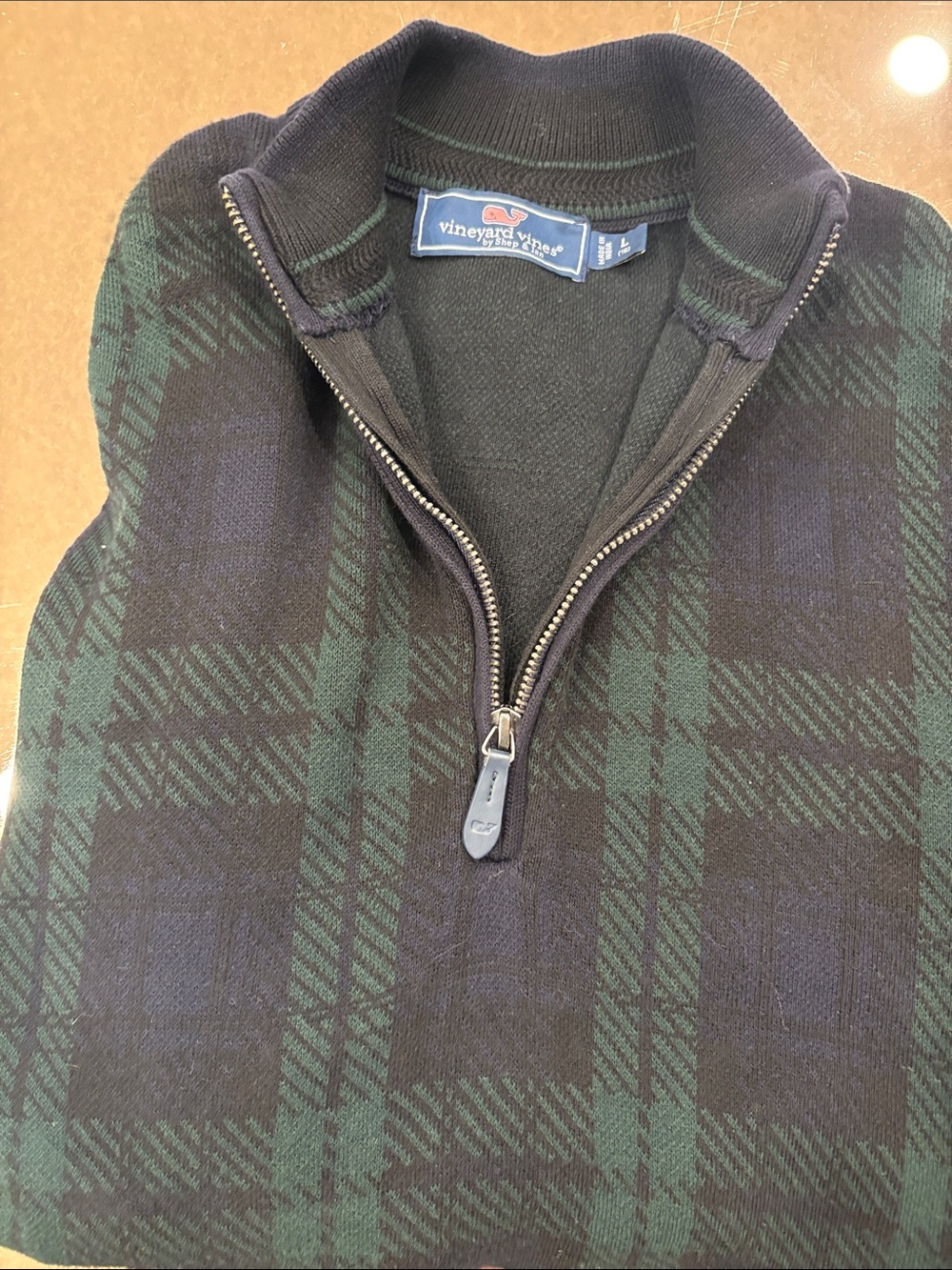 Vineyard Vines Navy & Green Plaid Quarter-Zip Pullover